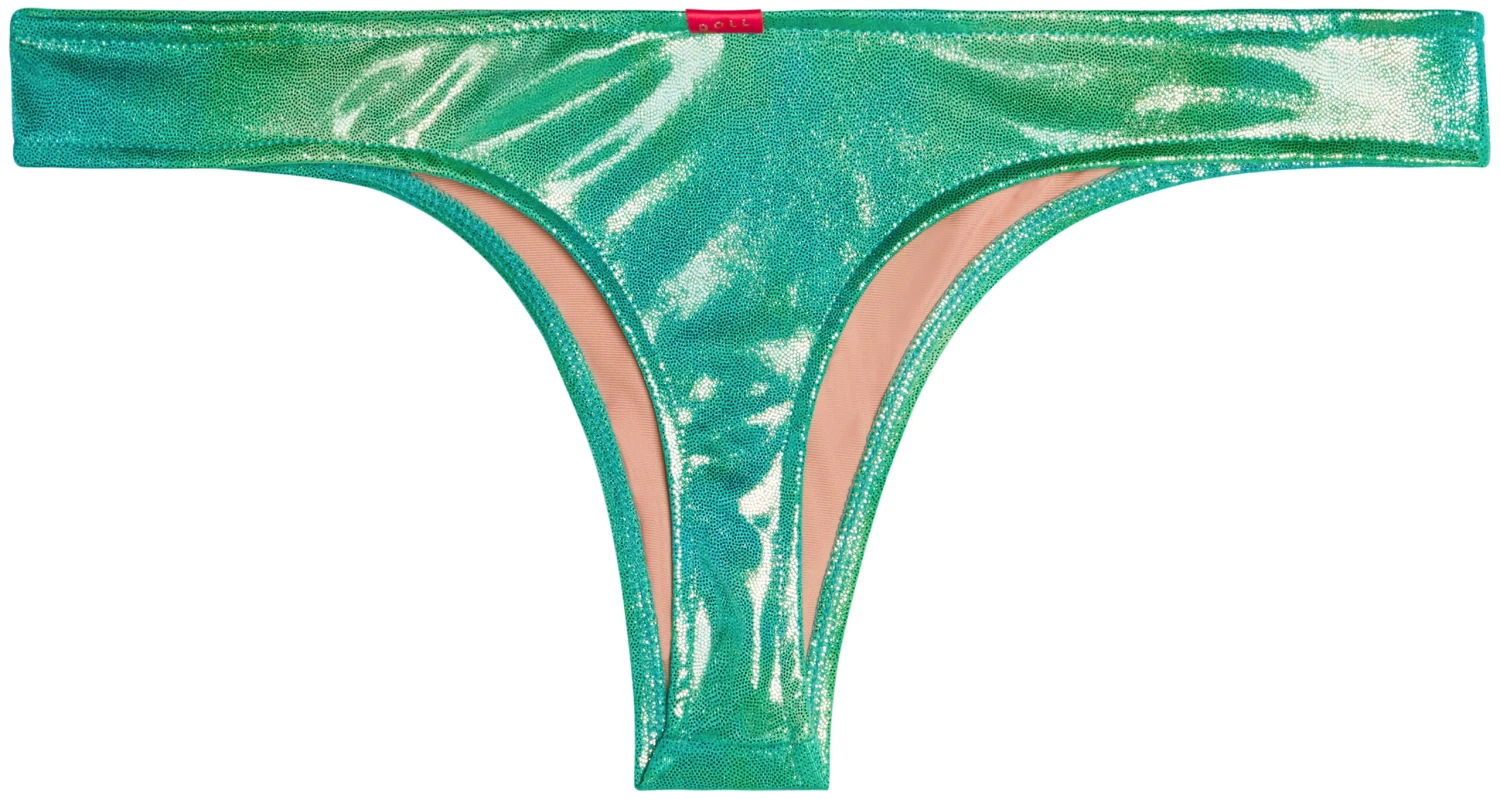 Blue Green Shimmer Banded Brazilian Thong Bottom - Image 2