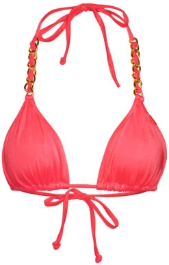 Neon Coral Triangle Bikini On A Chain Top